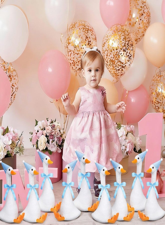 Blueweenly 12 Sets Silly Goose Birthday Decor Girl Boy 1st Adopt a Goose Party Favor Gift 7.1 Inch Plush Stuffed Animal with Mini Party Hat and Ribbon for Christmas Birthday Gift(Cute,Blue) - Image 5